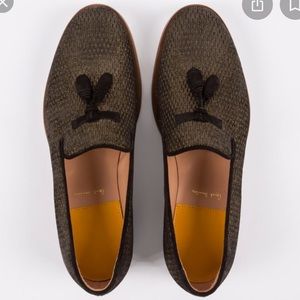 PAUL SMITH STEVEN BLACK AND GOLD LOAFERS